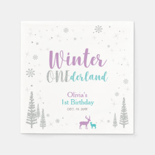 Paars & Turquoise Winter Onederland 1e Verjaardags Servetten