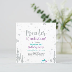 Paars & Turquoise Winter Wonderland Meisje Verjaar Kaart