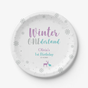 Paars & Turquoise, Winter Wonderland Verjaardagsfe Papieren Bordje