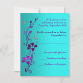 Paars Turquoise Zilver Bloemen, Vlinders RSVP Kaar (Achterkant)