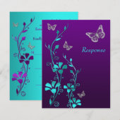 Paars Turquoise Zilver Bloemen, Vlinders RSVP Kaar (Voorkant / Achterkant)