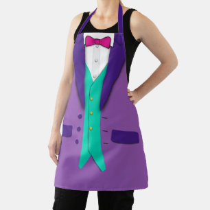 Paars Tuxedo Red Stropdas en Blauwgroen Vest Schort