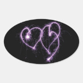 Paars-twee-Sparkler Hearts Ovale Sticker (Voorkant)