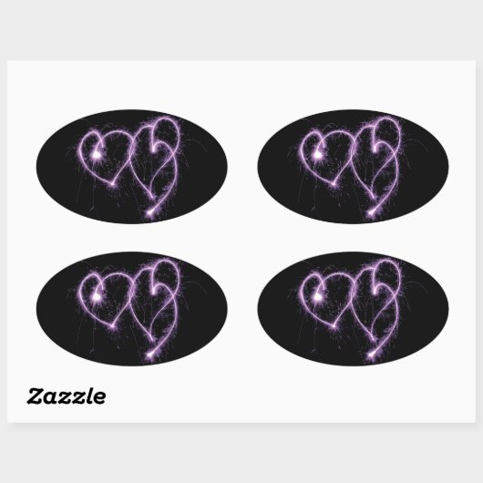 Paars-twee-Sparkler Hearts Ovale Sticker (Vel)