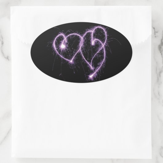 Paars-twee-Sparkler Hearts Ovale Sticker (Tas)