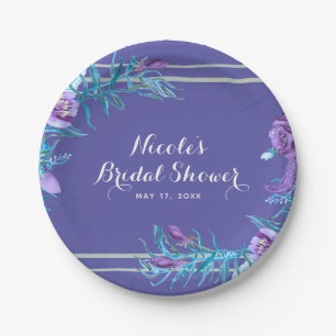 Paars Ultra Violet & Aqua Bloemachtig Chic Papieren Bordje