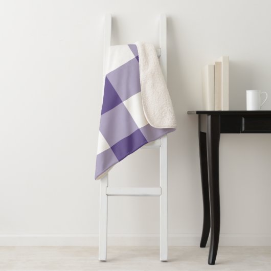Paars Ultra Violet Gingham Patroon Sherpa Deken (In situ)