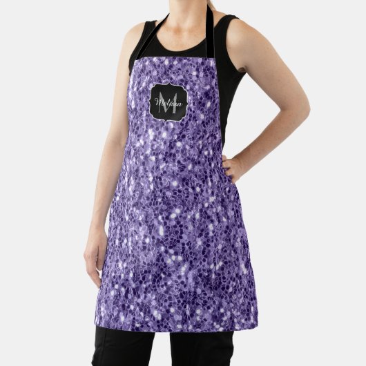 Paars ultraviolette glinsterende glitter monogram schort (Insitu)