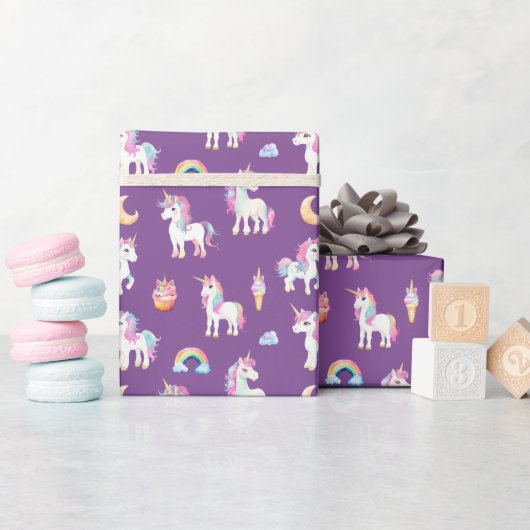 Paars Unicorn Pattern Cadeaupapier (Baby Shower)