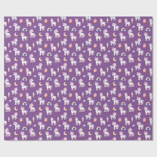 Paars Unicorn Pattern Cadeaupapier (Vlak)