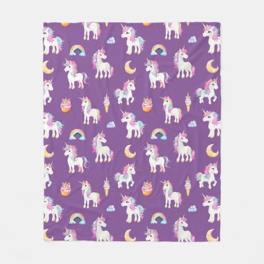 Paars Unicorn Pattern Fleece Deken (Voorkant)