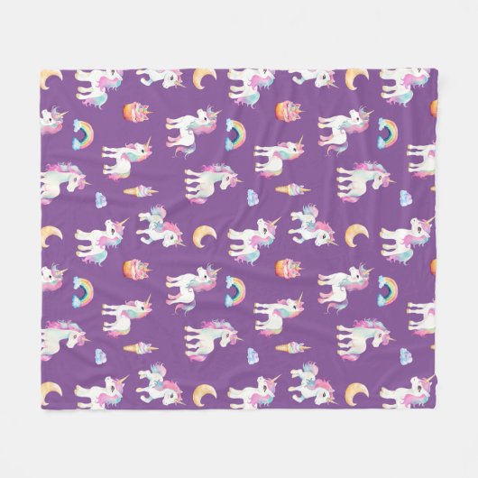 Paars Unicorn Pattern Fleece Deken (Voorkant (Horizontaal))