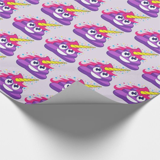 Paars Unicorn Poop Emoji Wrapping Paper Cadeaupapier (Hoek)