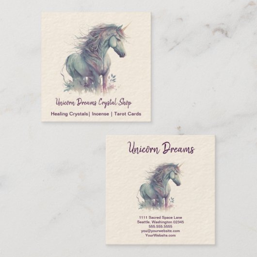 Paars Unicorn Square Visitekaartje (Voorkant / Achterkant)