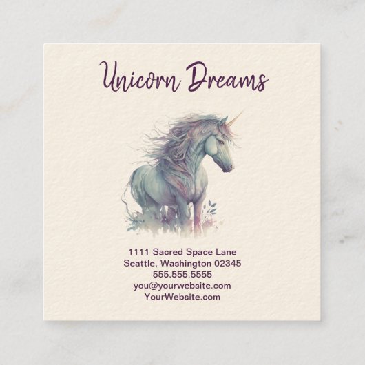 Paars Unicorn Square Visitekaartje (Achterkant)