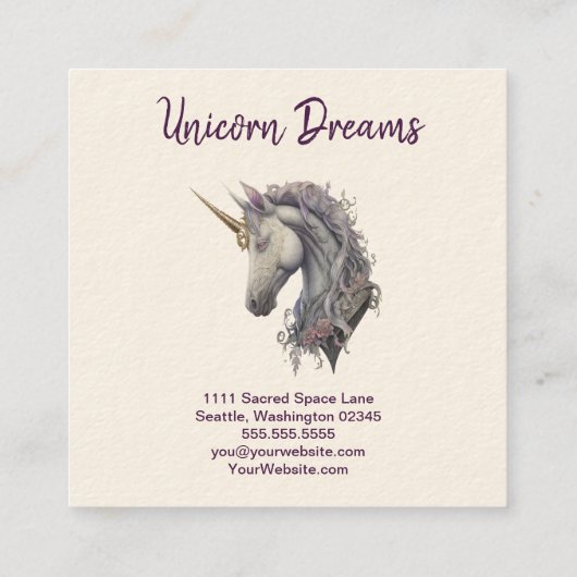 Paars Unicorn Square Visitekaartje (Achterkant)