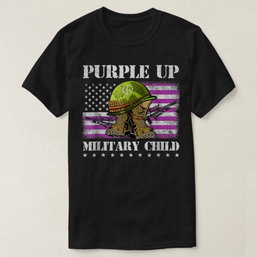 Paars-up Militaire Amerikaanse Vlagboekjes Maand T-shirt (Design voorkant)