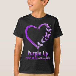Paars-Up Militaire Kindmaand Heart Butterfly T-shirt