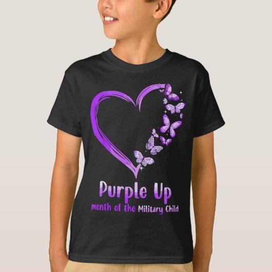 Paars-Up Militaire Kindmaand Heart Butterfly T-shirt (Voorkant)