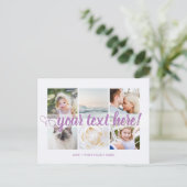 Paars Uw douanetekst 6 foto's collage universeel Briefkaart (Staand voorkant)