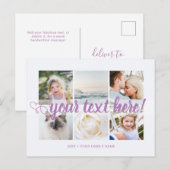 Paars Uw douanetekst 6 foto's collage universeel Briefkaart (Voorkant / Achterkant)