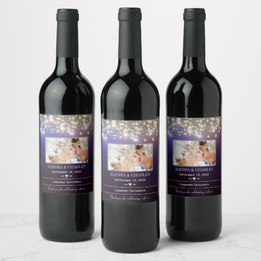 Paars uw foto Datum Namen Weddenschap Wijnlabel Wijn Etiket (Flessen)