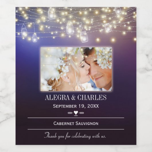 Paars uw foto Datum Namen Weddenschap Wijnlabel Wijn Etiket (Enkel label)