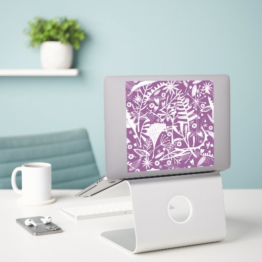 Paars van botanische Floral Sticker (Laptop op bureau)