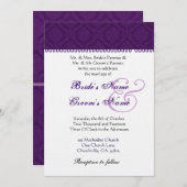 Paars van de eierplant en White Damask Wedding Kaart (Voorkant / Achterkant)