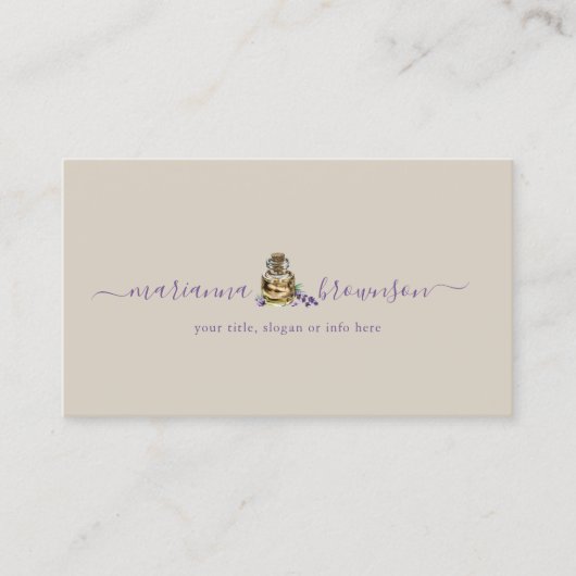 Paars van de flacon met steile olie beige visitekaartje (Voorkant)