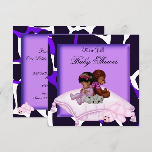 Paars van het Afrikaanse Amerikaanse Baby shower Kaart (Voorkant / Achterkant)