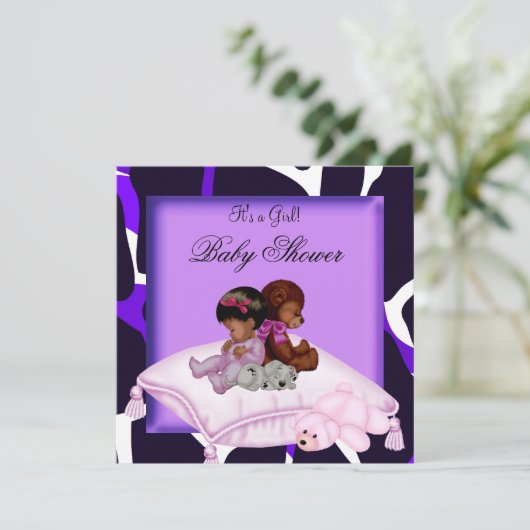 Paars van het Afrikaanse Amerikaanse Baby shower Kaart (Staand voorkant)