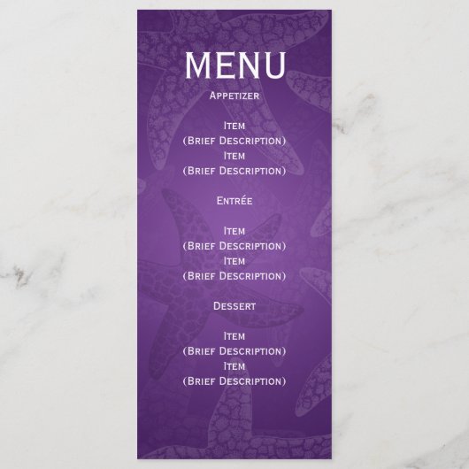 Paars van het Beach Wedding Menu Starfish (Achterkant)