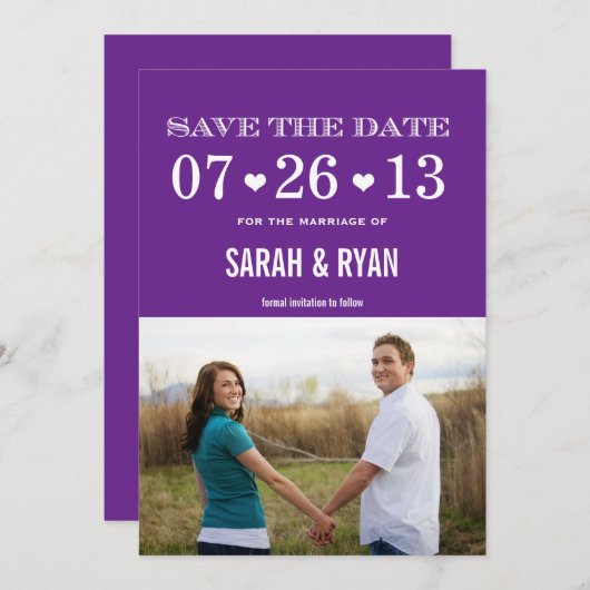 Paars van het hart Bewaar de datum Foto-uitnodigin Save The Date (Voorkant / Achterkant)