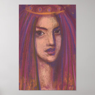 Paars Veil Eastern Orient Girl Portrait Painting Poster