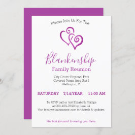Paars verbonden harten Gezin Reunion Sjabloon Kaart