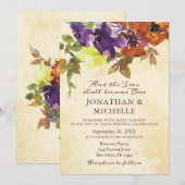 Paars verbrand Oranje Floral Christelijk bruiloft Kaart (Voorkant / Achterkant)