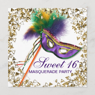 Paars Veren Masker Sweet 16 Maskerade Feest Kaart
