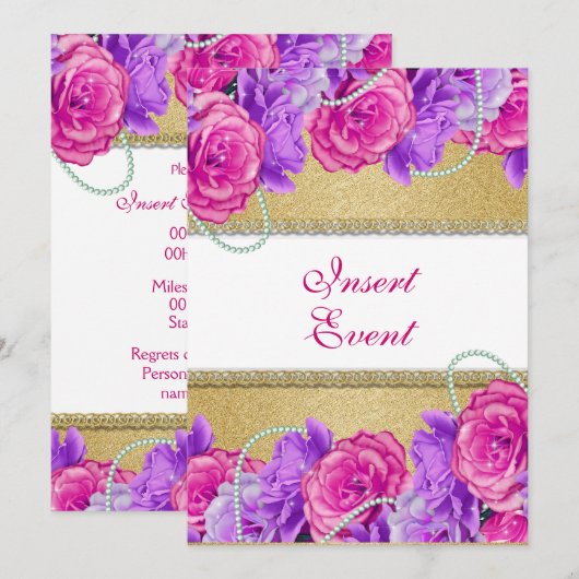 Paars verloving trouwdag roze kaart (Voorkant / Achterkant)