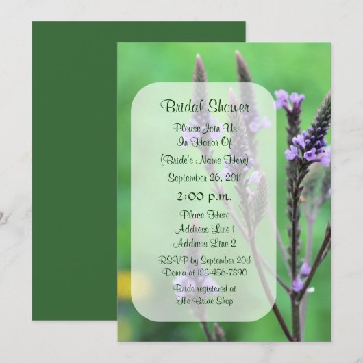 Paars Vervain Flower Vrijgezellenfeest Invite Kaart (Voorkant / Achterkant)