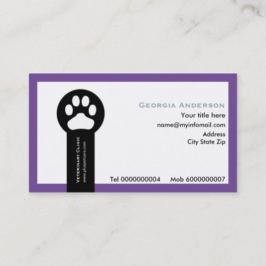 Paars Vet/Veterinary Clinic minimalist Visitekaartje (Achterkant)