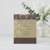 Paars Victoria Damask bruiloft RSVP Kaartje (Staand voorkant)