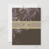 Paars Victoria Damask bruiloft RSVP Kaartje (Achterkant)
