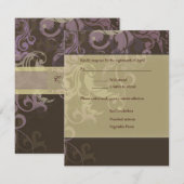 Paars Victoria Damask bruiloft RSVP Kaartje (Voorkant / Achterkant)