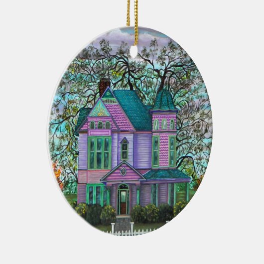 Paars Victoriaans Huis Romantic 1800 Keramisch Ornament (Rechts)