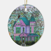 Paars Victoriaans Huis Romantic 1800 Keramisch Ornament (Links)
