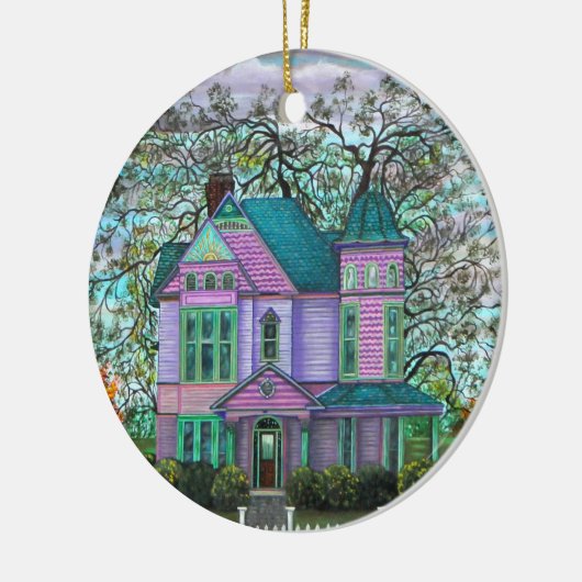 Paars Victoriaans Huis Romantic 1800 Keramisch Ornament (Links)