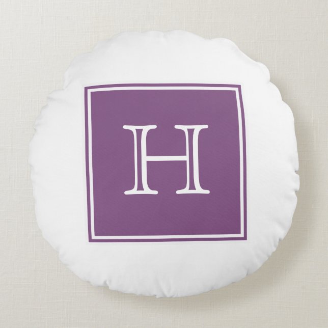 Paars vierkant monogram rondreis rond kussen (Voorkant)
