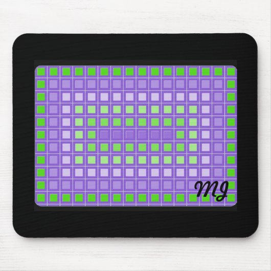 Paars vierkant patroon met Initialen Muismat (Voorkant)