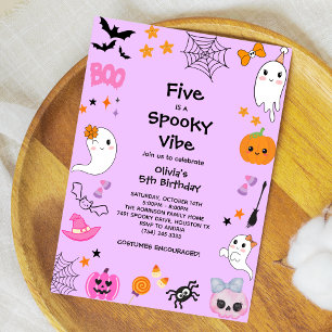 Paars Vijf is een enge sfeer Halloween 5e verjaard Kaart